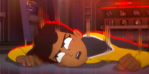 Mariner being affected by the gravity on the ship in Star Trek: Lower Decks Season 5 Ep 9
