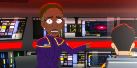 Sloane looking worried in Star Trek: Lower Decks Season 5 Ep 9