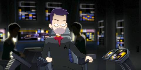 Boimler, as captain of the ship Anaximander in Star Trek: Lower Decks Season 5 Ep 9