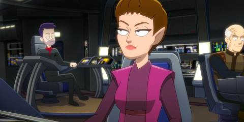 T'Pol, Vulcan First Officer of the ship Anaximander in Star Trek: Lower Decks Season 5 Ep 9