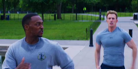 Steve Rogers overtaking Sam Wilson in Captain America The Winter Soldier