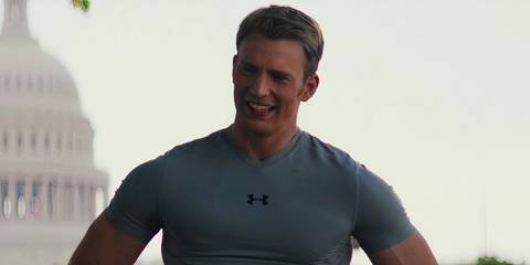 Steve Rogers smiling at Sam Wilson in Captain America The Winter Soldier