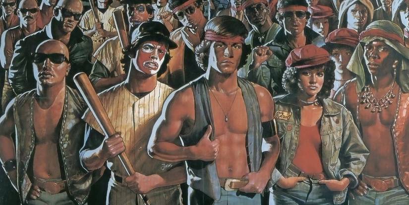 The movie poster for the film The Warriors featuring a number of gang members.
