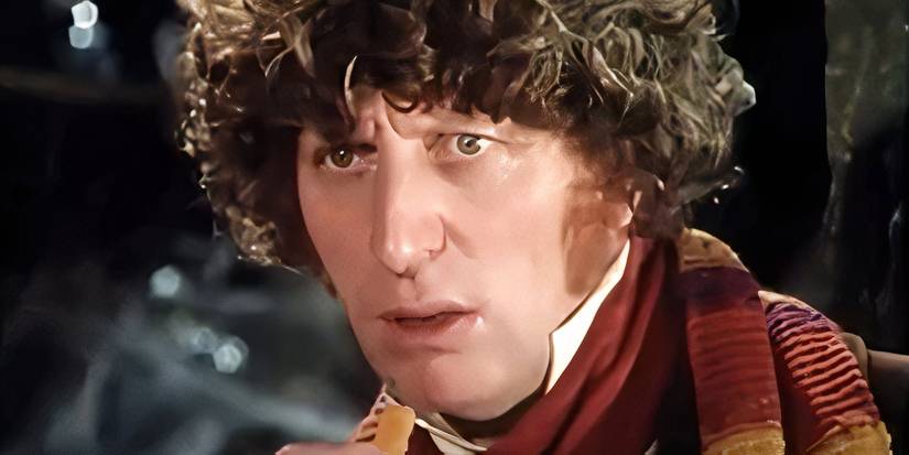 Tom Baker as the 4th Doctor eating a snack in Doctor Who