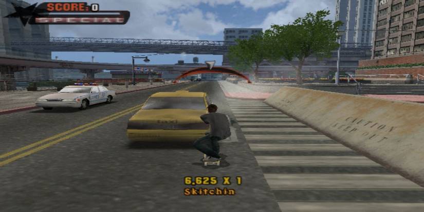 Tony Hawk's Underground holding onto a car while riding a skateboard
