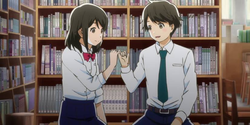 Akane and Kotaro from the anime Tsuki ga Kirei making a pinky promise