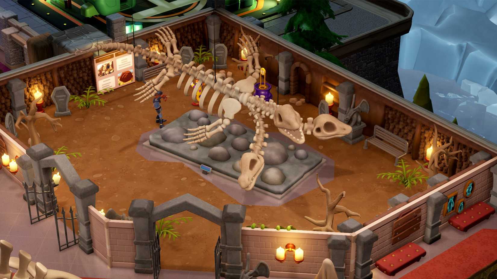 Two Point Museum exhibit showing the skeleton of a three-headed sea creature on display.