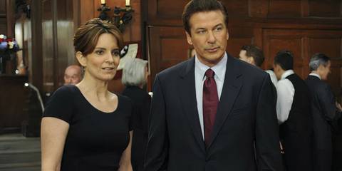 Tina Fey as Liz Lemon and Alec Baldwin as Jack Donaghy at a Republican Party fundraiser in the 30 Rock episode 
