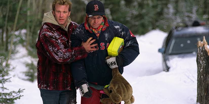 Thomas Jane as Henry and Donnie Wahlberg as Duddits walking through the snow in Dreamcatcher.