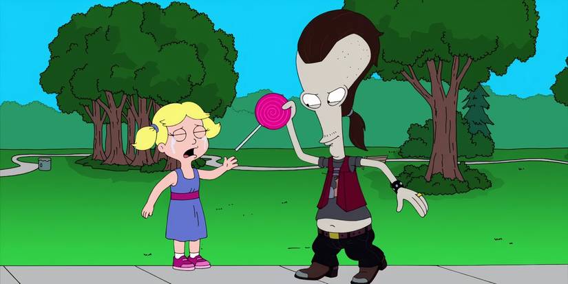 Roger as Ricky Spanish stealing a large lollipop from a little girl in American Dad.
