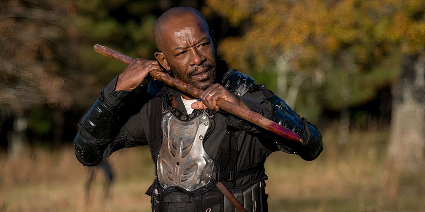 Morgan Jones (Lennie James) with his staff in The Walking Dead