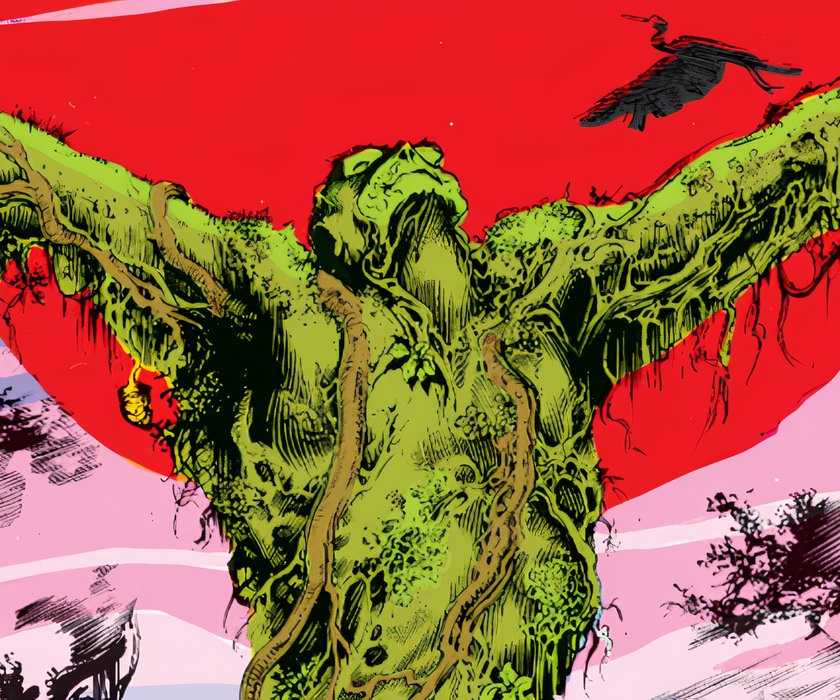 Comic book art: Swamp Thing Stands Under a Red Sun