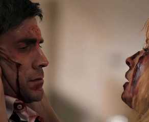 Wes Bentley as Jamie Dutton and Kelly Reilly as Beth Dutton, both bloody, in Yellowstone season 5 episode 14-2