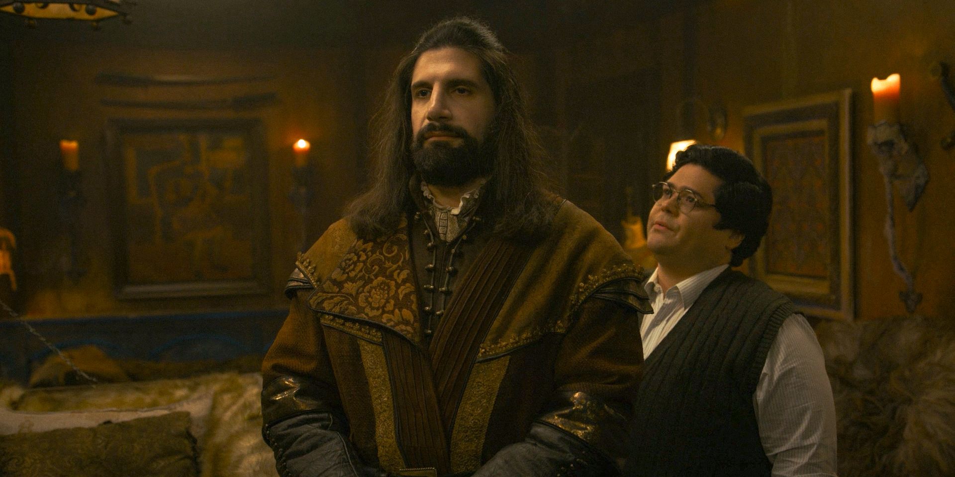 Guillermo (Harvey Guillén) brushing Nandor's (Kayvan Novak) hair in What We Do in the Shadows Season 6 Ep 11