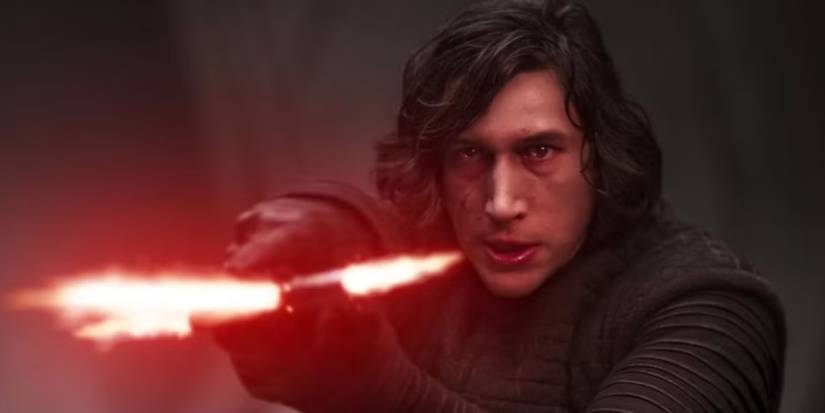 Star Wars' Ben Solo aka Kylo Ren wielding his red lightsaber.