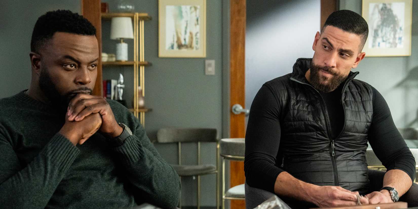 Guy Lockard as Clay Voss and Zeeko Zaki as Special Agent Omar Adom ‘OA’ Zidan in FBI season 7, episode 8