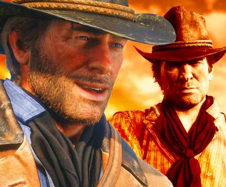 Red Dead Redemption Meets Helldivers In New Game You Can Try Free Now 1 Two shots of Arthur in RDR2 edited together, a close-up where he looks happy and a sepia-tinted mid-shot where his expression is more serious.