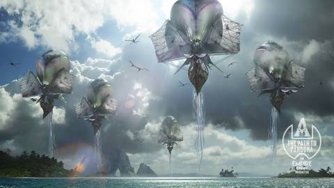 Avatar 3 Wind Traders against a water landscape of Pandora 