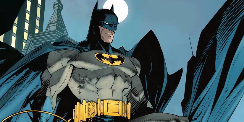 Comic book art: Batman wearing a blue and gray costume in DC Comics