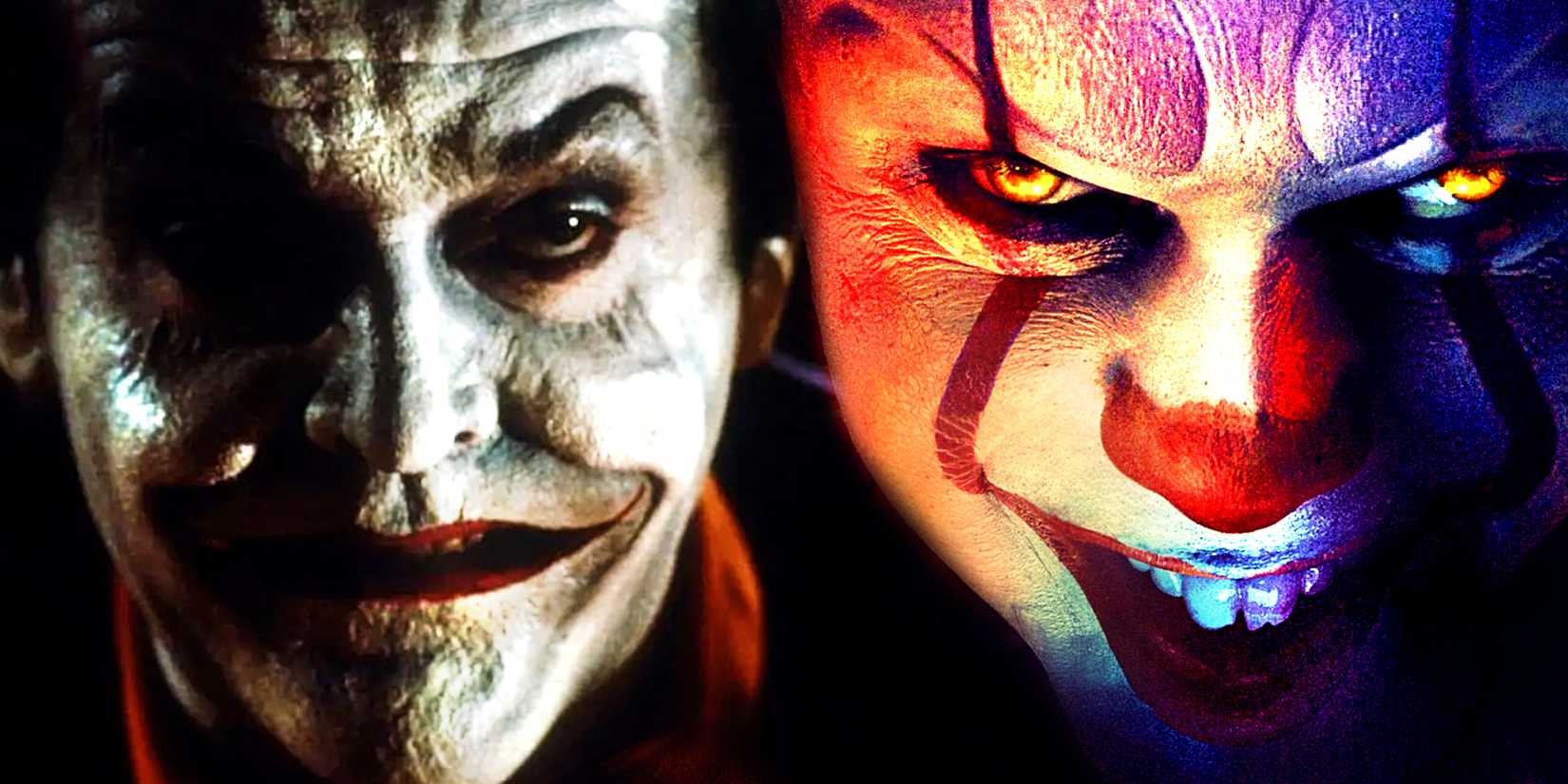 Улыбка Билла Скарсгарда в "It Chapter One" и Джокер Джека Николсона смотрит вверх в "Batman 1989"