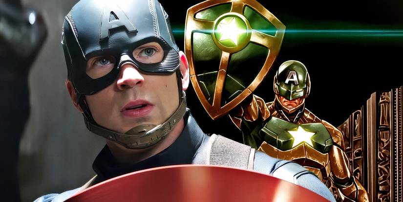 MCU's Captain America with Hydra Cap behind him.