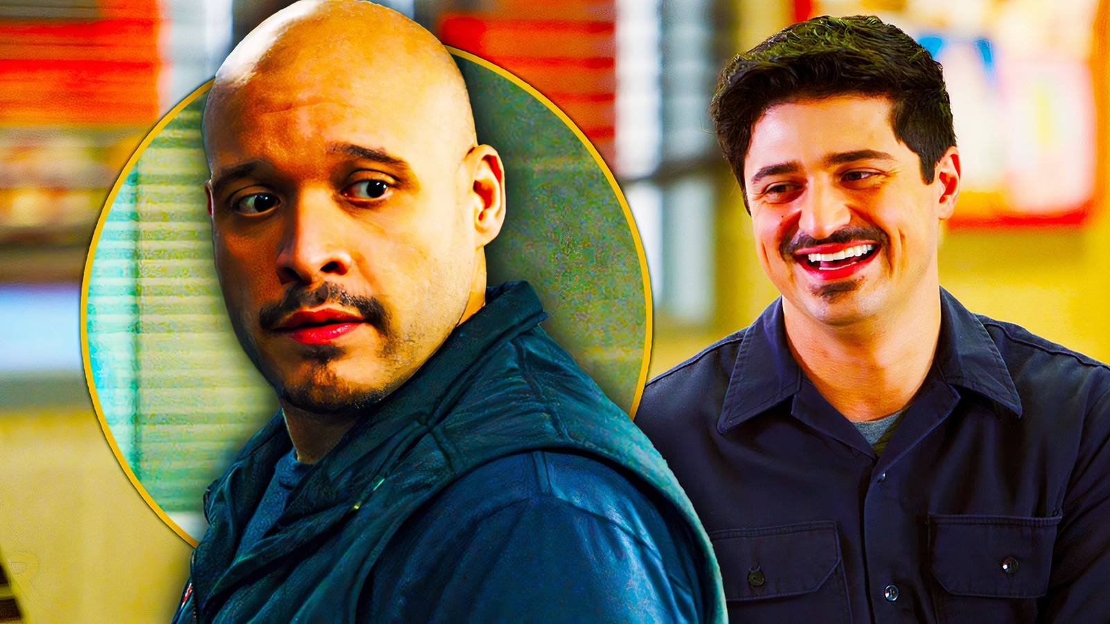 An image of Cruz looking over his shoulder superimposed over Otis smiling on Chicago Fire