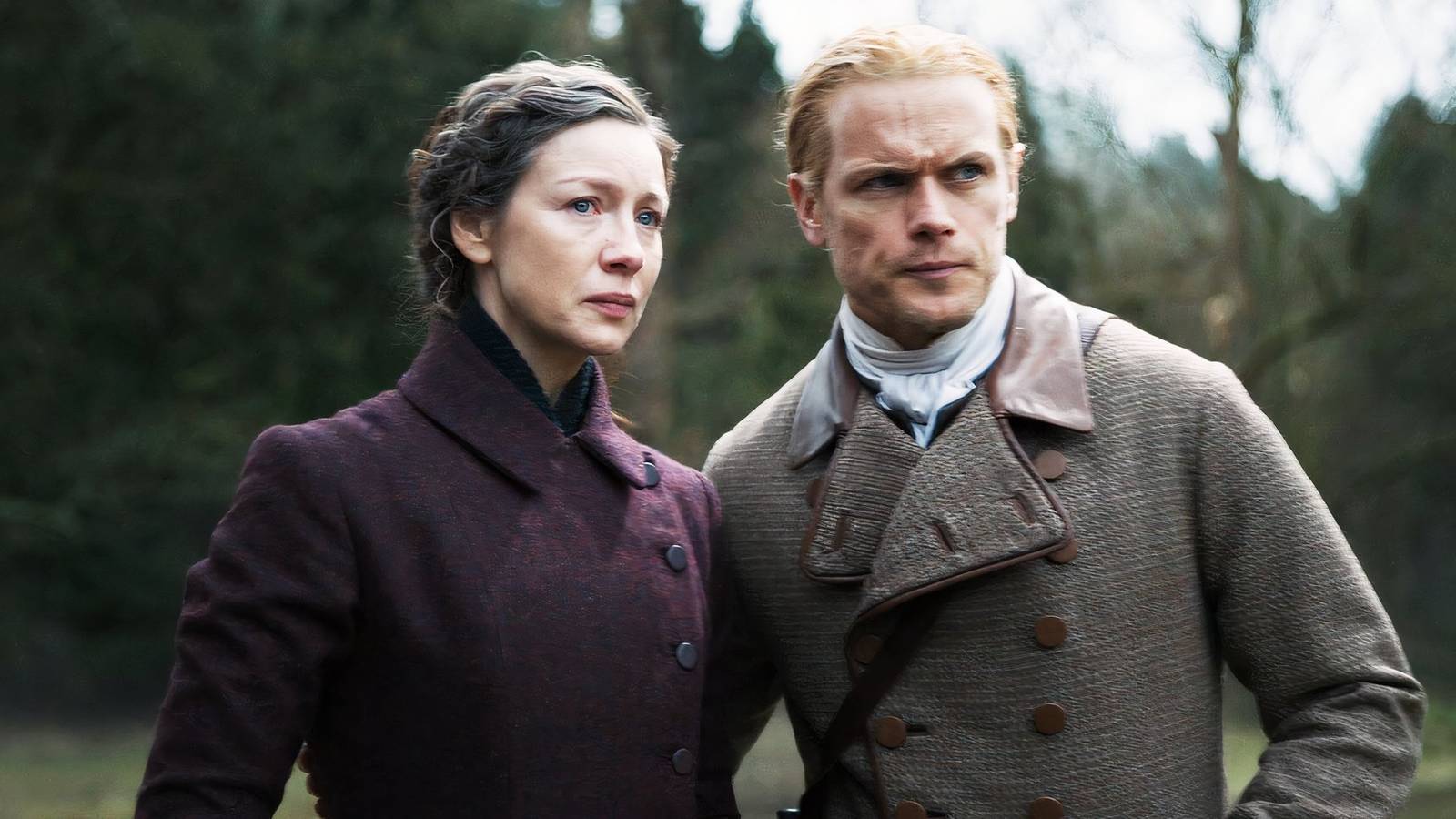 Claire and Jamie in Outlander season 7, episode 16, looking at Frances