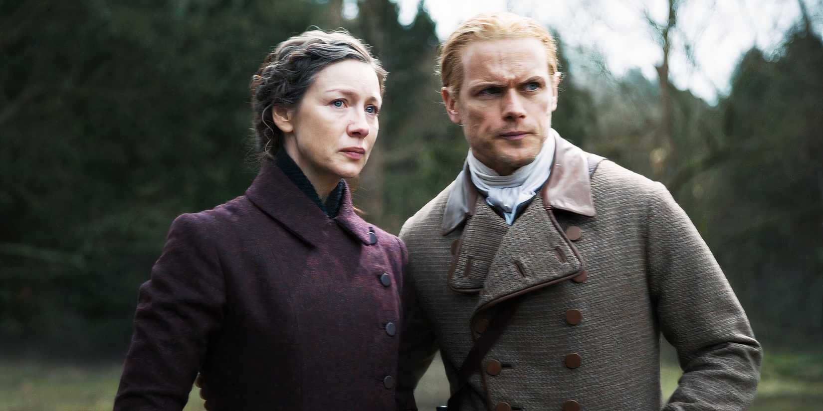 Claire and Jamie in Outlander season 7, episode 16, looking at Frances