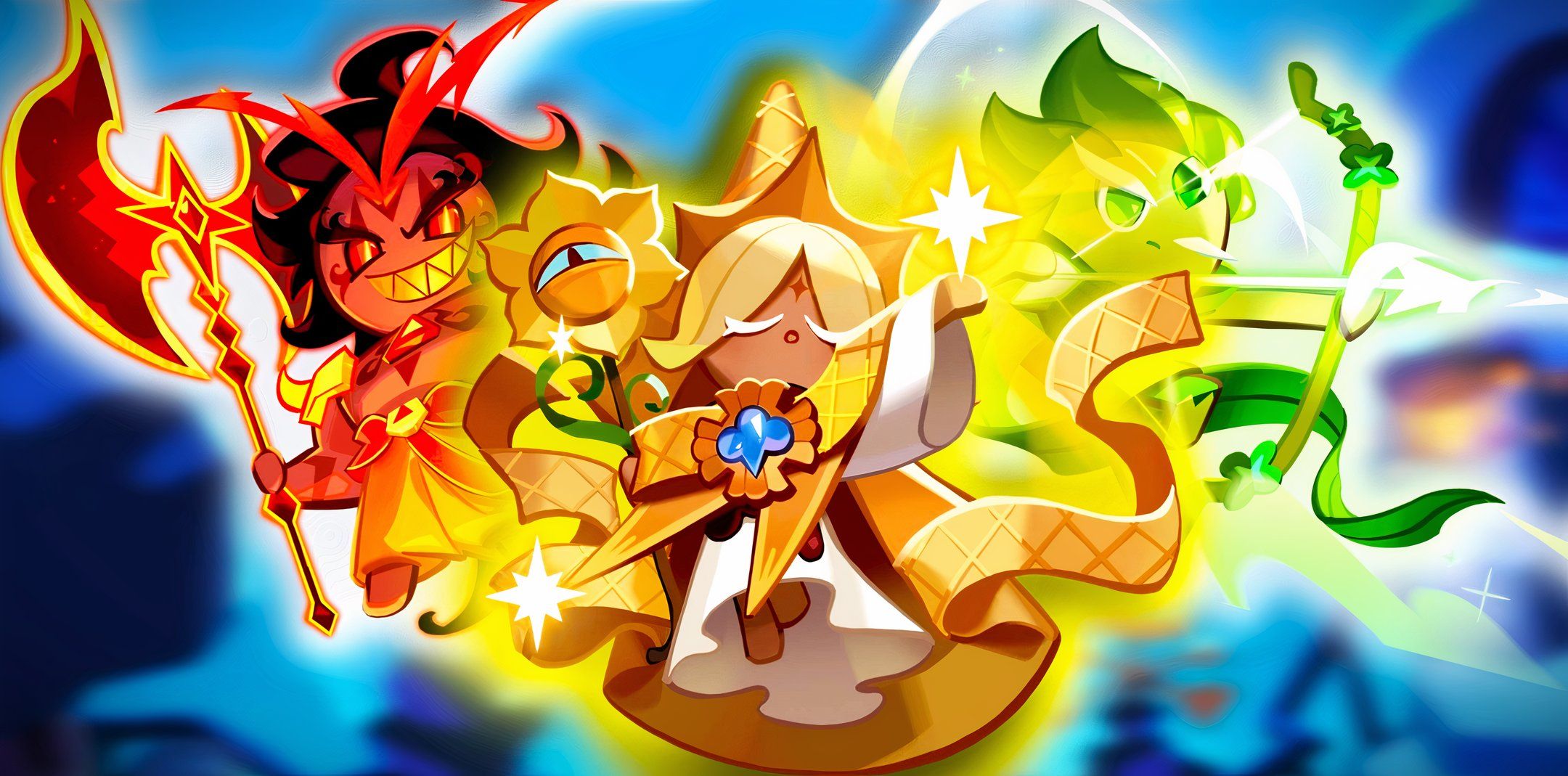 Cookie Run Kingdom Pure Vanilla Cookie, Wind Archer Cookie and Burning Spice Cookie