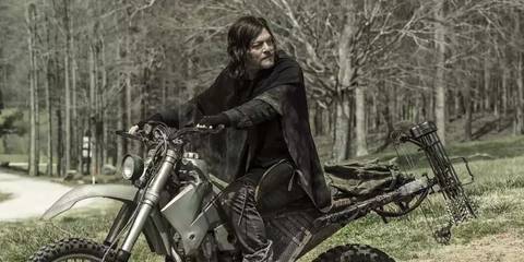 Daryl Dixon looking over his shoulder while on a motorcycle
