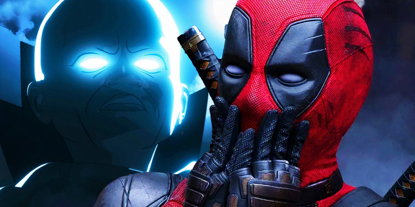 Deadpool shocked in Deadpool & Wolverine and the Watcher in What If...?