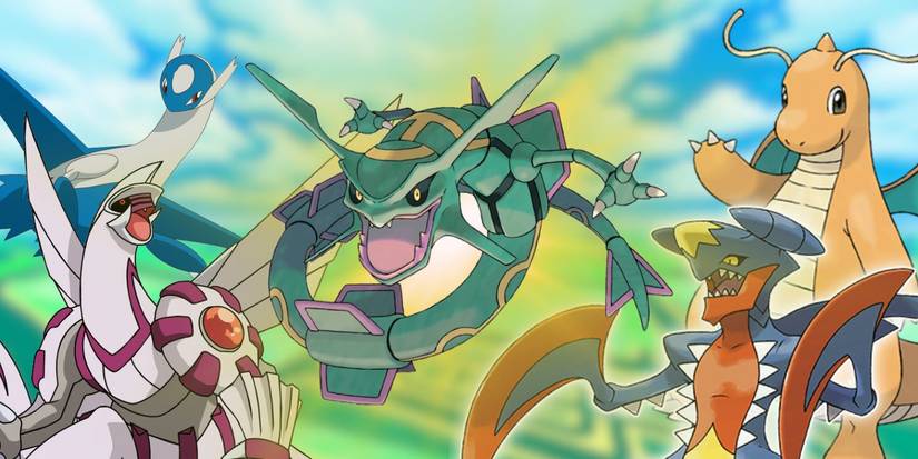 Dragon Pokemon in Pokemon Go featuring Dragonite, Rayquaza, Garchomp, Palkia, and Latios