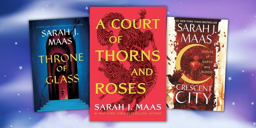 As capas dos livros Throne of Glass, A Court of Thorns and Roses e Crescent City.