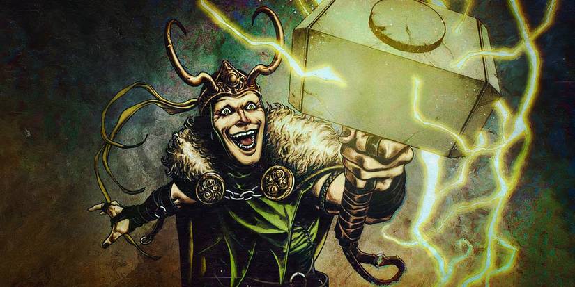 Evil Loki with Mjolnir in Marvel Comics