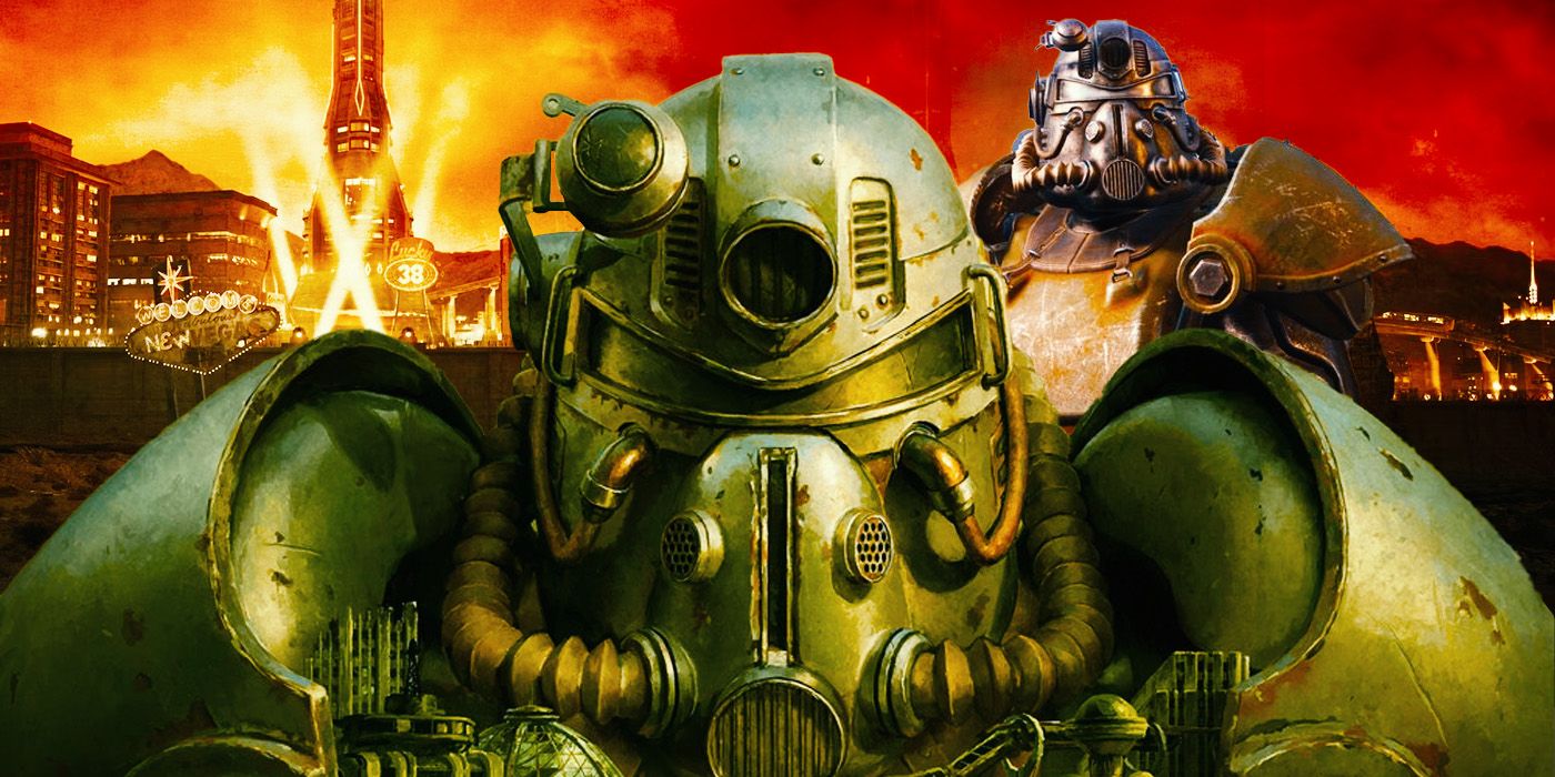 Fallout new vegas keyart with characters in power armor from the Fallout 4 and Fallout 76.