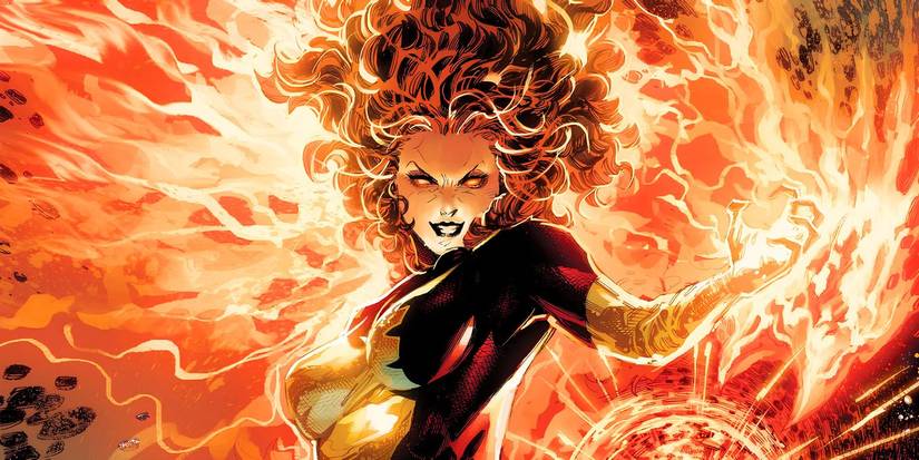Comic book art: Jean Grey engulfed in flames as the Dark Phoenix 40th anniversary cover