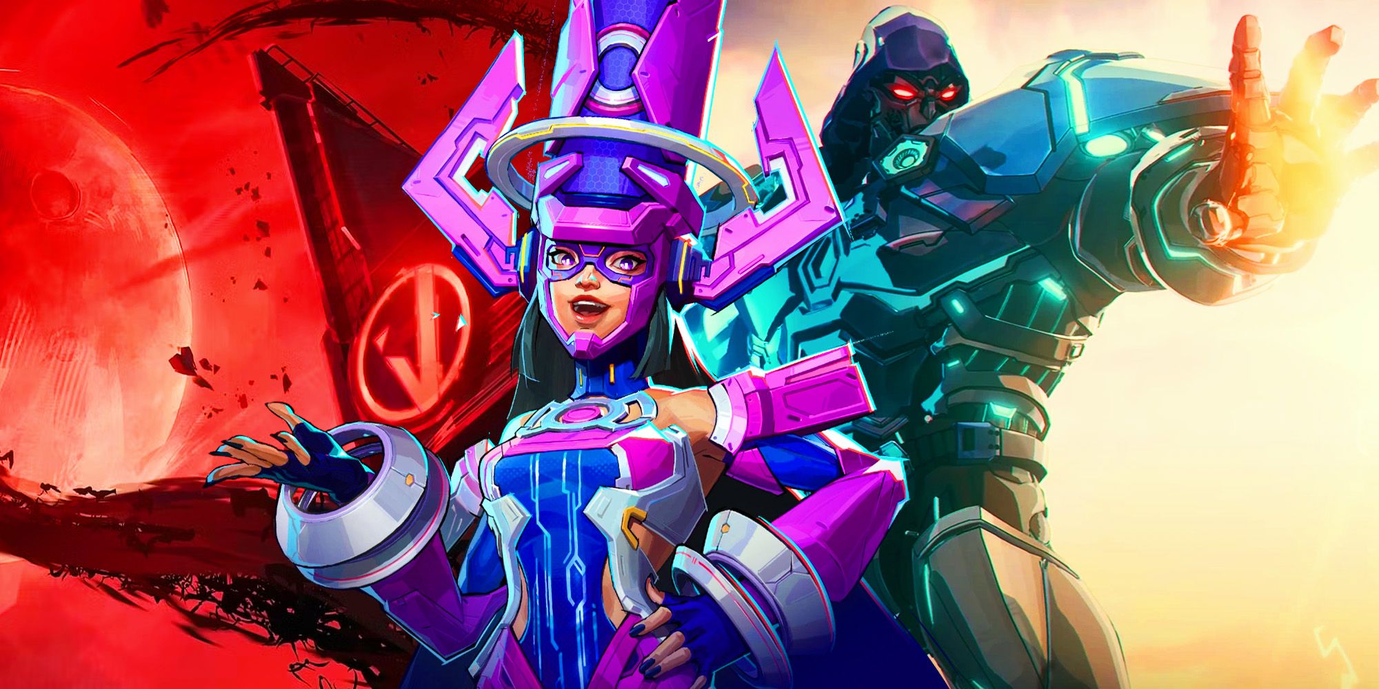 Галакта и Доум из Marvel Rivals с замком Дракулы