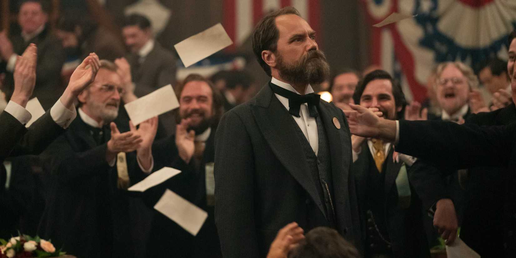 James Garfield (Michael Shannon) surrounded by a cheering crowd in Death by Lightning