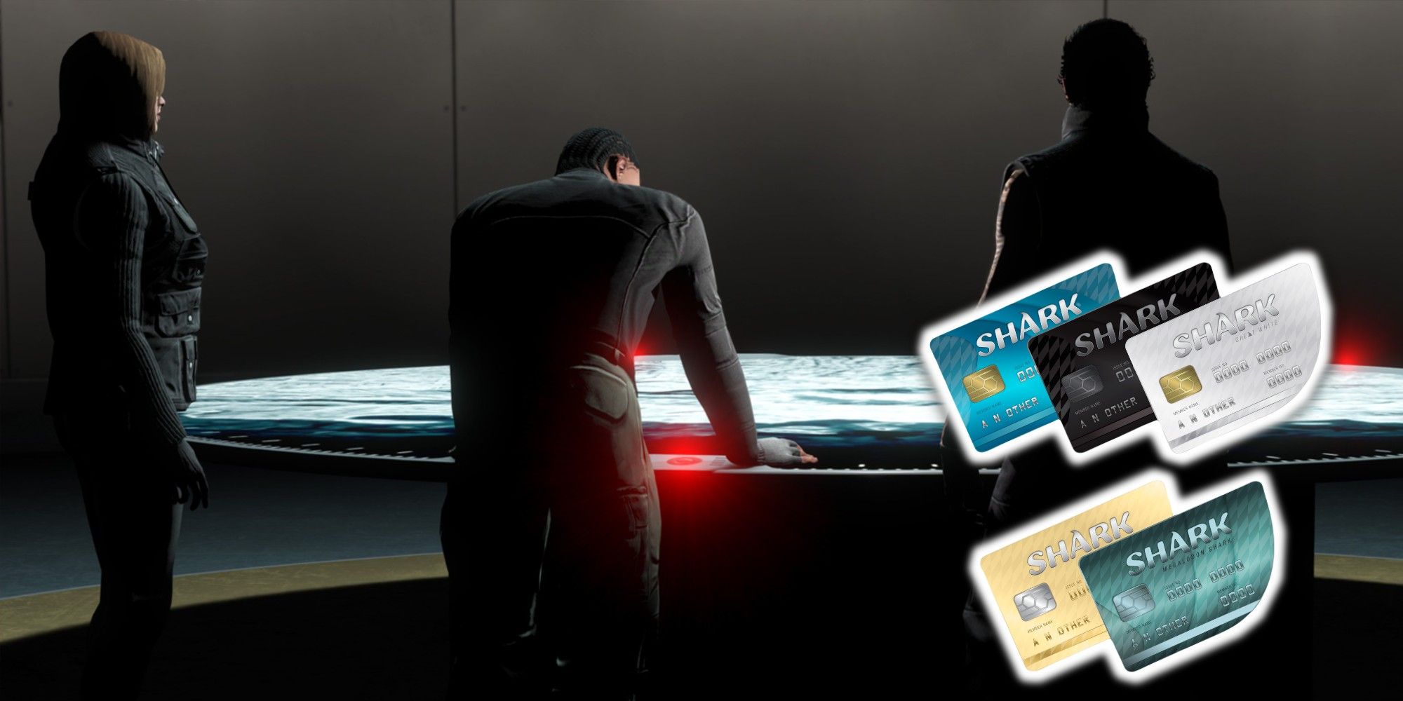 Grand Theft Auto 5 Business people planning near Shark cards.