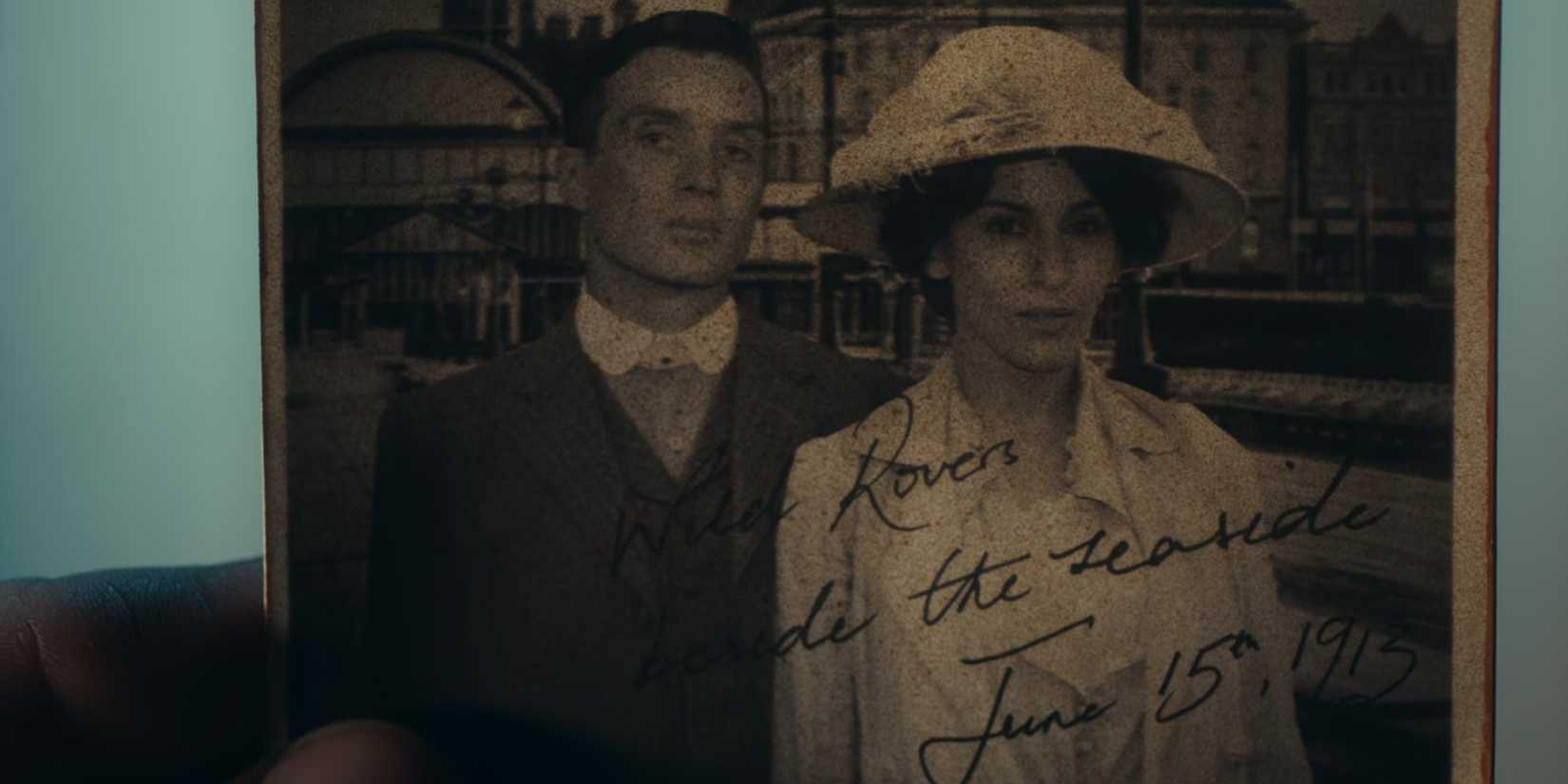 A picture of young Tommy Shelby (Cillian Murphy) and a woman named Greta Jurossi in Peaky Blinders season 4, episode 3