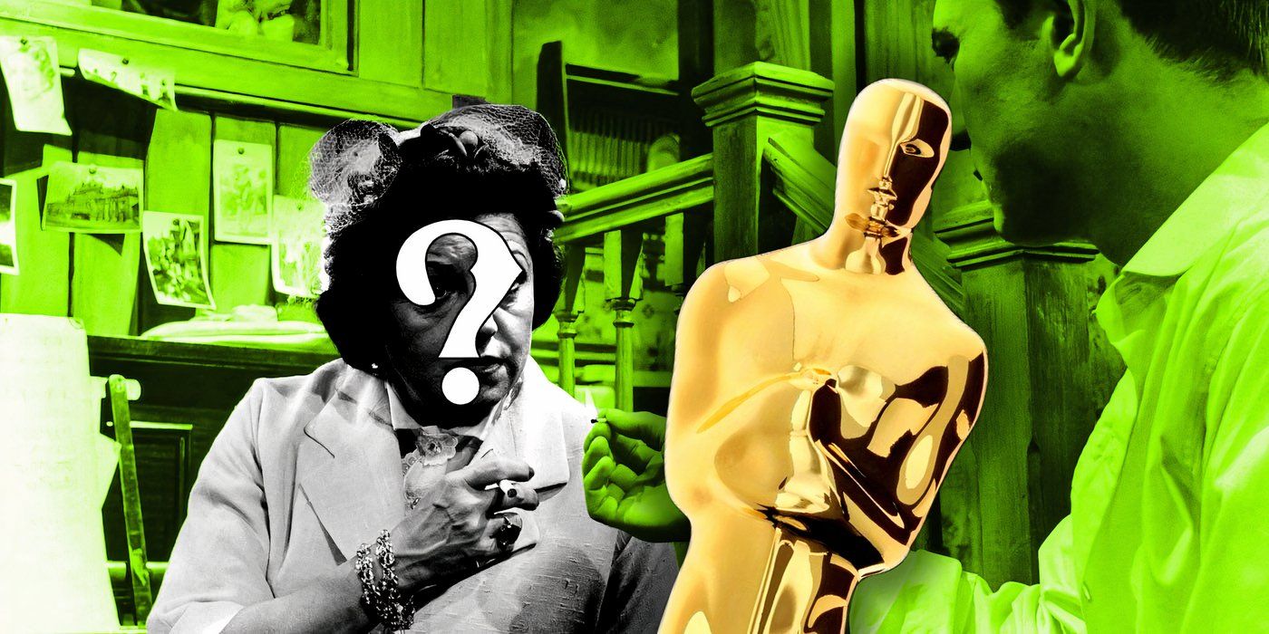 Hermoine Baddeley's face hidden in Room at the Top with an Oscar statue