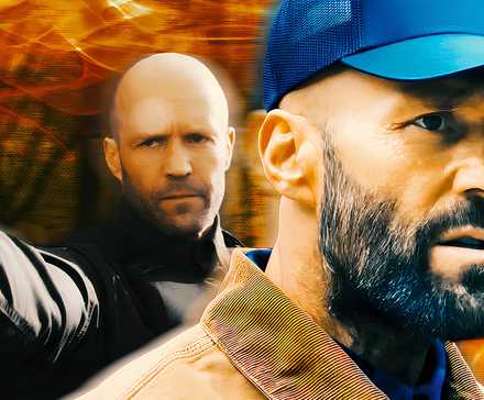 Джейсон Стэдах из Wrath of Man и The Beekeeper на оранжевом фоне с огнем