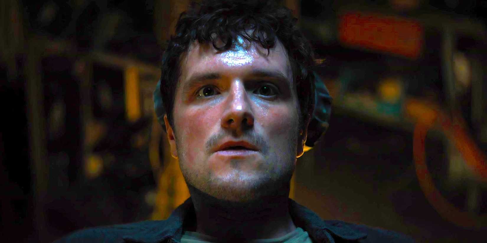 Josh Hutcherson's Mike looking scared while strapped to a chair in Five Nights at Freddy's