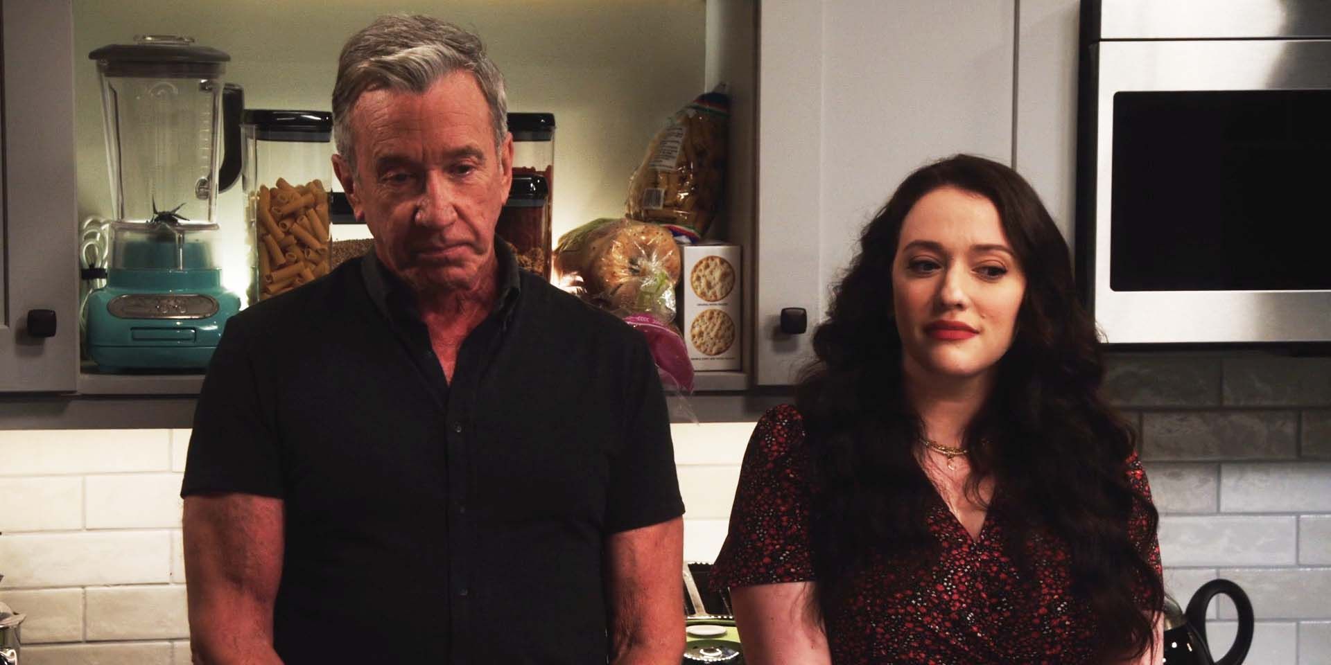 Kat Dennings and Tim Allen in Shifting Gears, standing together