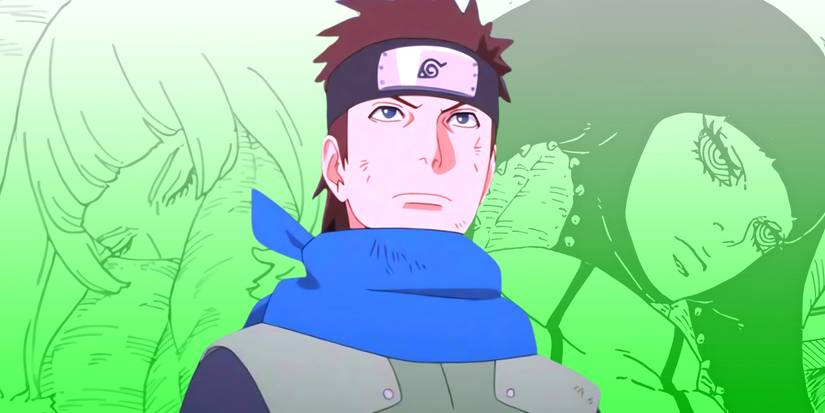 Konohamaru olhando para o céu, acompanhado de Moegi e Matsuri