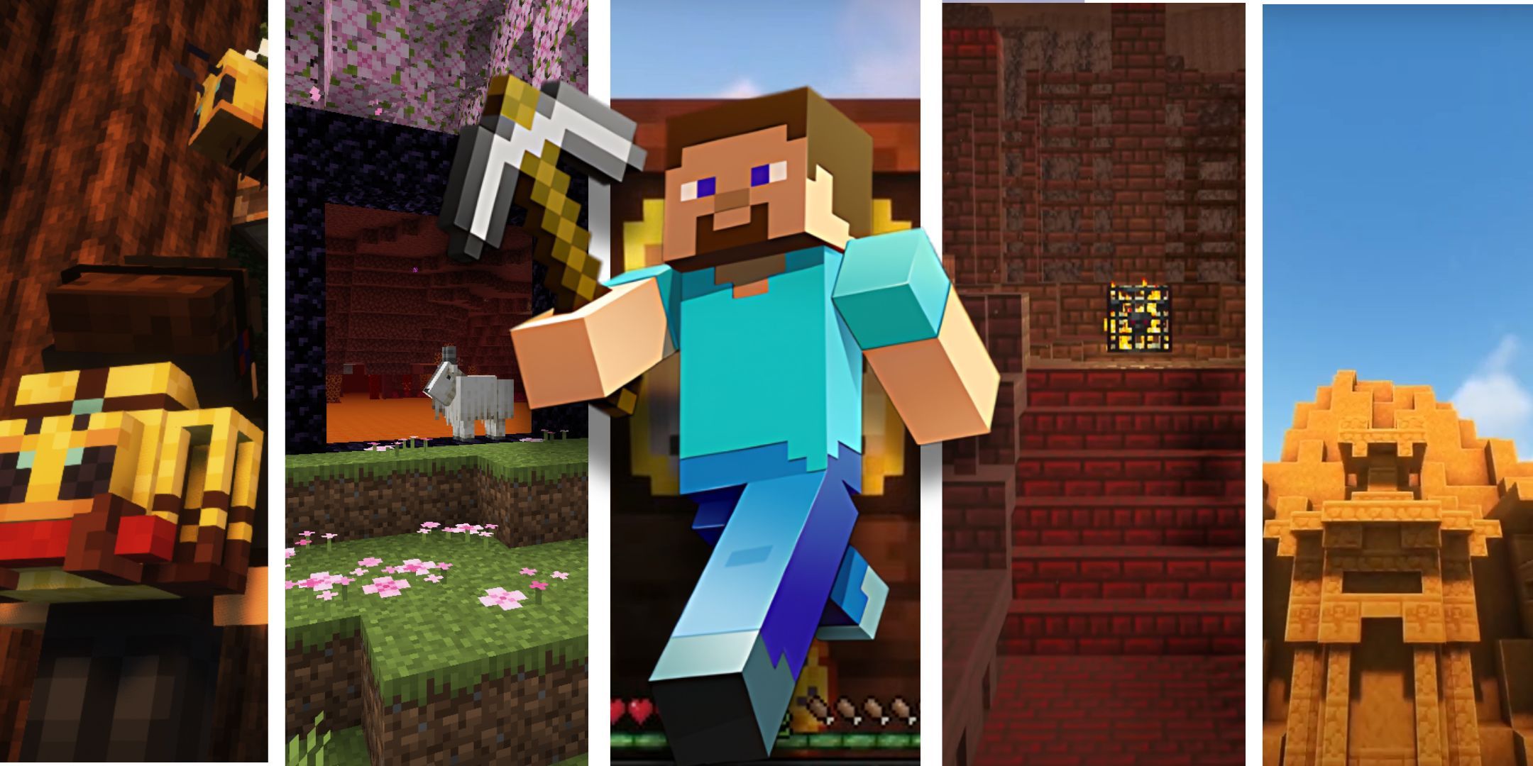 Five Minecraft mods behind an image of Steve from Minecraft.