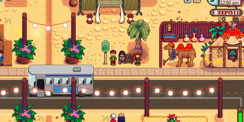 O jogador e os NPCs no Desert Festival, em Stardew Valley.