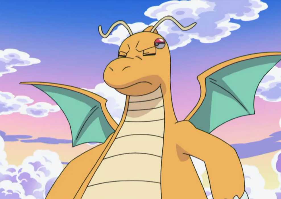 Iris catches a Dragonite.