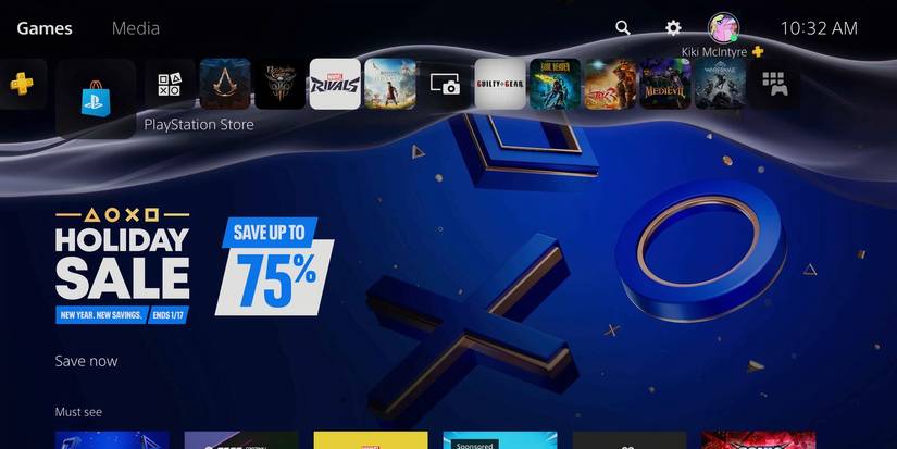 The PS5 home menu with the profile settings icon highlighted