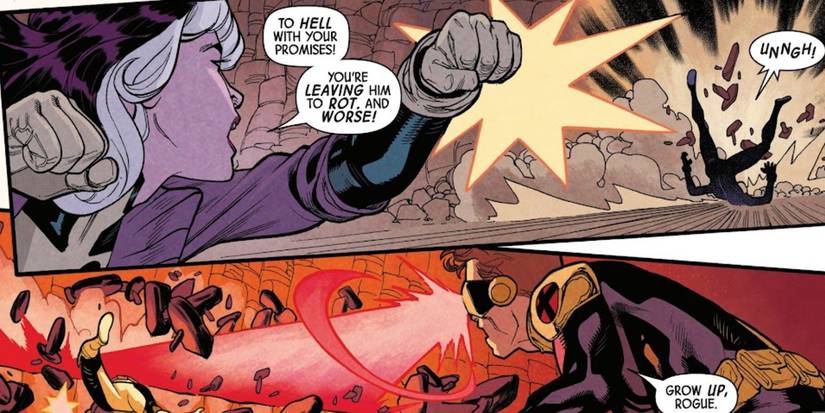  Rogue and Cyclops fight each other.